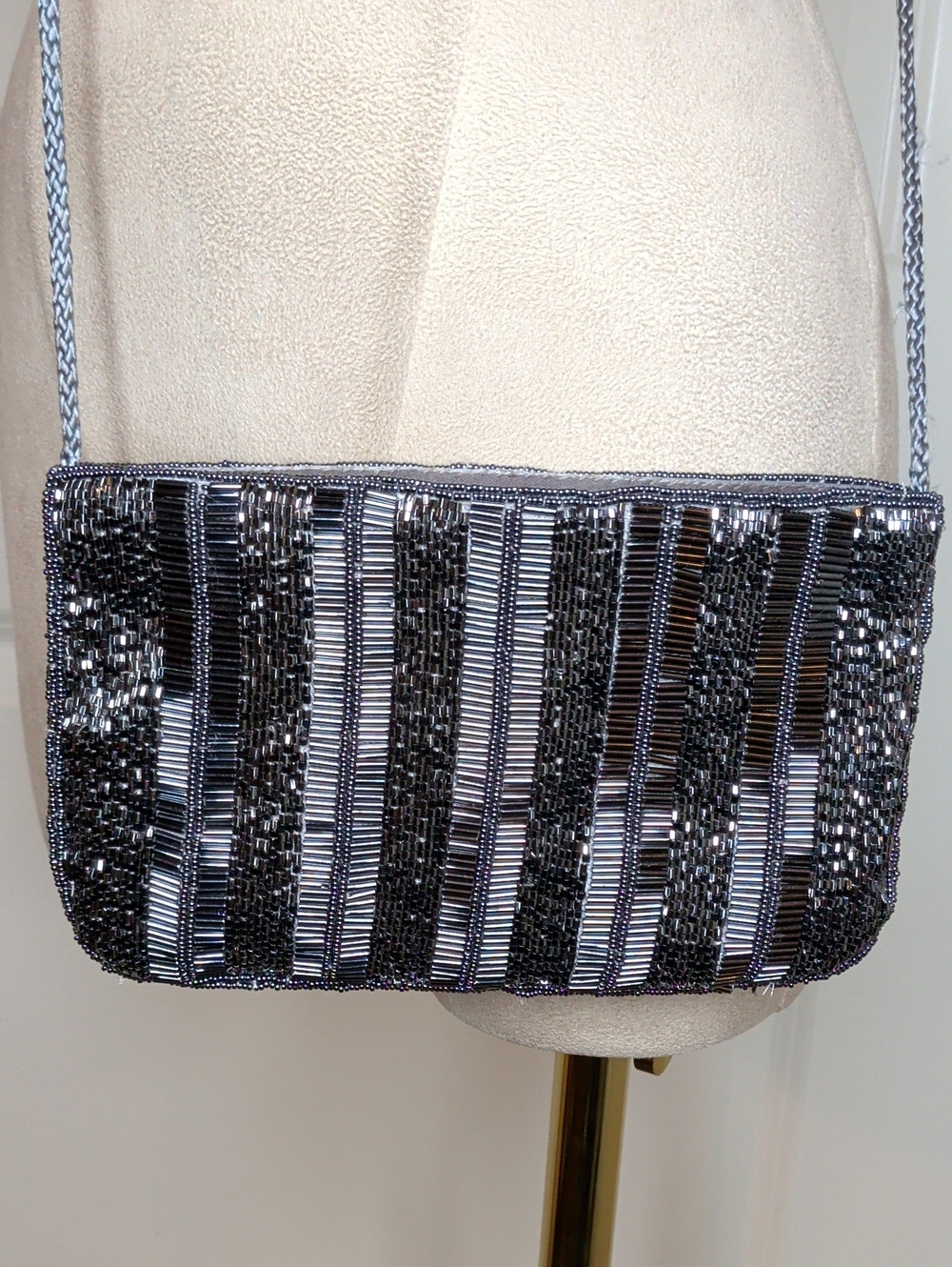 Vintage Andre Cellini Bag Gunmetal Beaded Metallic Grey Cocktail Purse